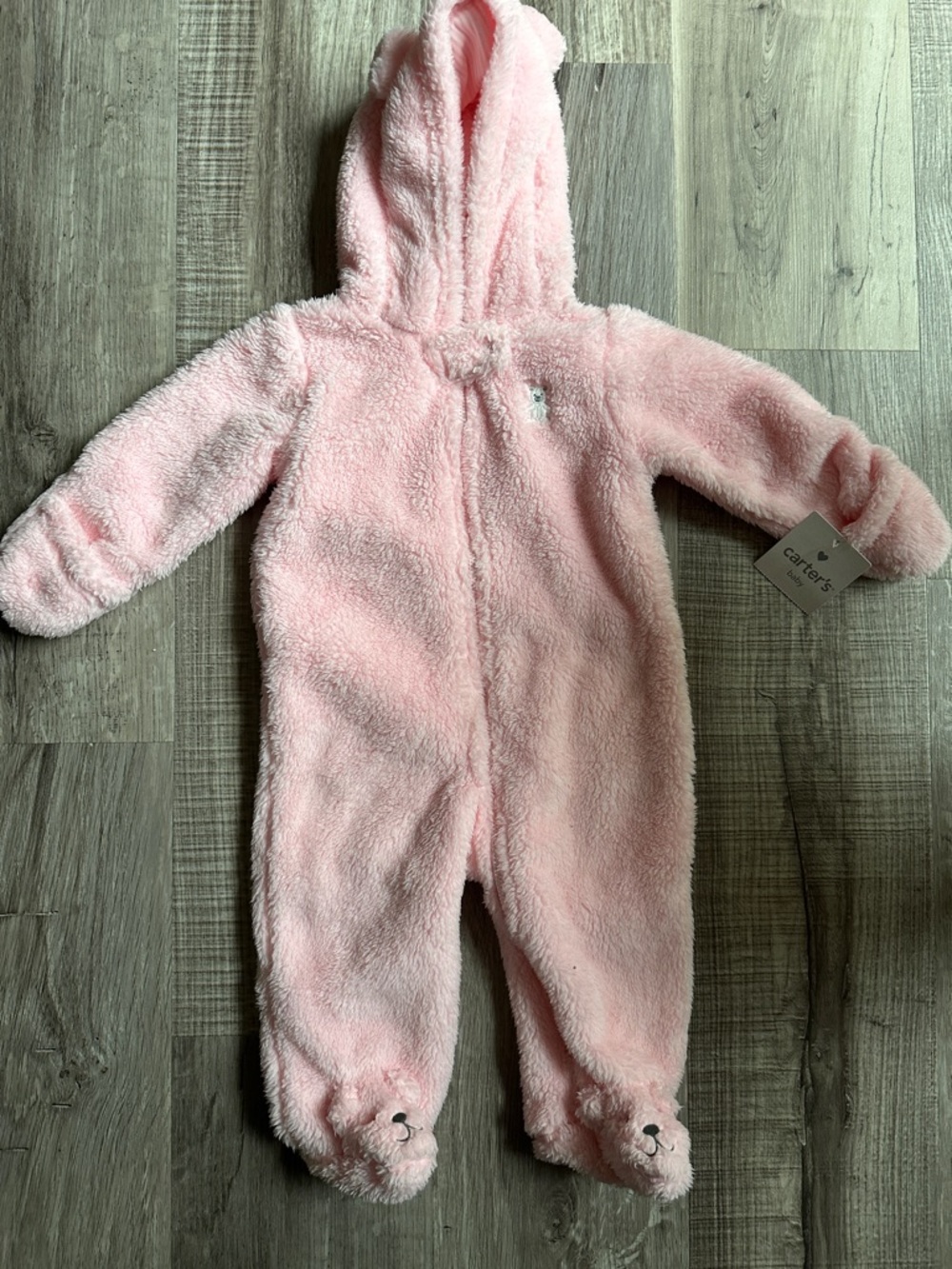 Carter's Light Pink Plush Hooded Footed One-Piece